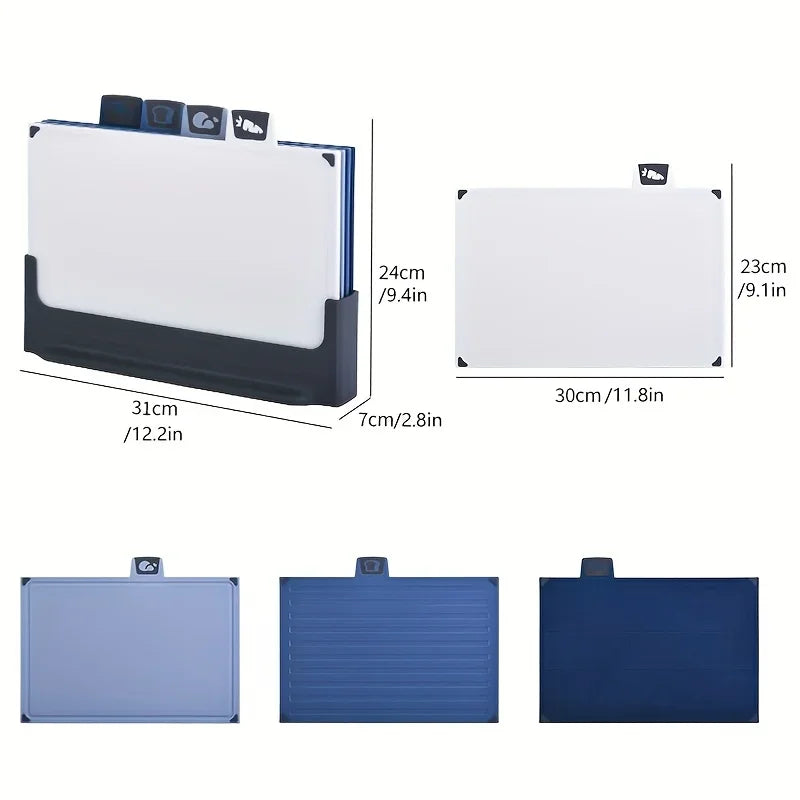 5 Stück/Set 4-Farben-Sortier-Schneidebrett mit Sockel, kann in der Spülmaschine gereinigt werden, geeignet für Küche, Outdoor, tragbar