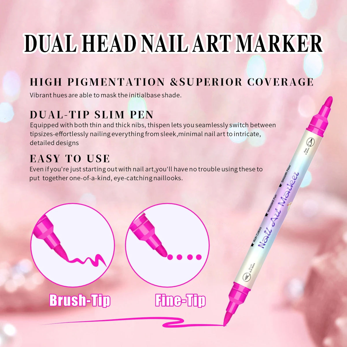 Nail-Art-Graffiti-Stift-Set Doppelkopf – Acryl, Schnelltrocknend, Metallic-Farben | 12 & 24 Farben | Pointillismus & Nageldesign