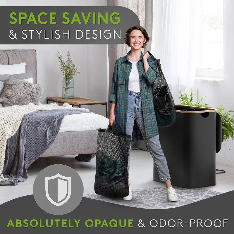 160 l extra großer Wäschekorb mit Deckel, 3 Gitter, Innentaschen, Wäschekorb, Griffe, Klassifizierungsetiketten, faltbarer Wäschekorb