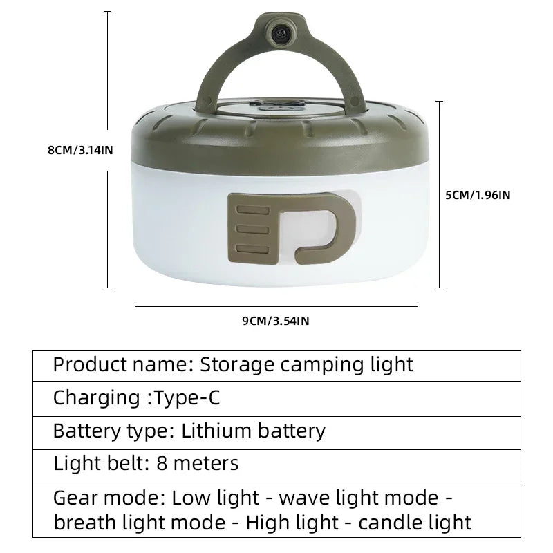 LED-Lichterkette, tragbar, Camping-Lichter, 1800 mAh, wiederaufladbar, 8 m, Außenatmosphäre, Zelt, Hochzeit, Weihnachten, Dekor, Streifen, Sternlampe