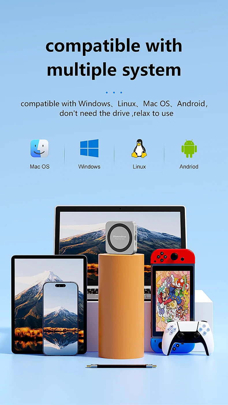 Blueendless Magnetisches M2 2230 2242 NVMe SSD-Gehäuse mit Lüfter 100 W PD-Aufladung Typ C NVMe PCIE SSD-Gehäuse für iPhone Mac