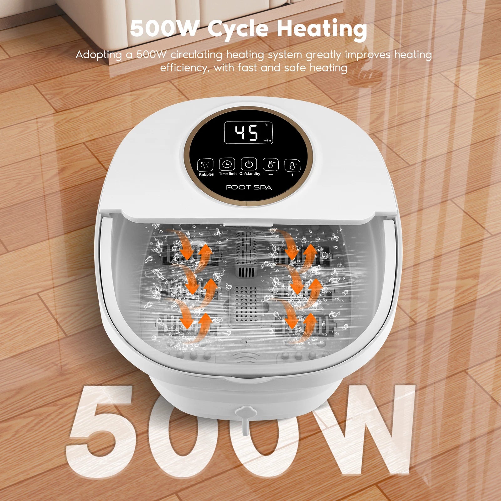 Fußblasenbad mit Massage-Heizfunktion, faltbares Fußmassagegerät, Fußreflexzonenmassage, Timer, mit 16 Shiatsu-Rollen