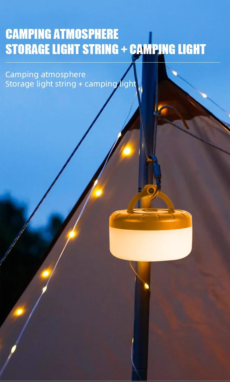 LED-Lichterkette, tragbar, Camping-Lichter, 1800 mAh, wiederaufladbar, 8 m, Außenatmosphäre, Zelt, Hochzeit, Weihnachten, Dekor, Streifen, Sternlampe