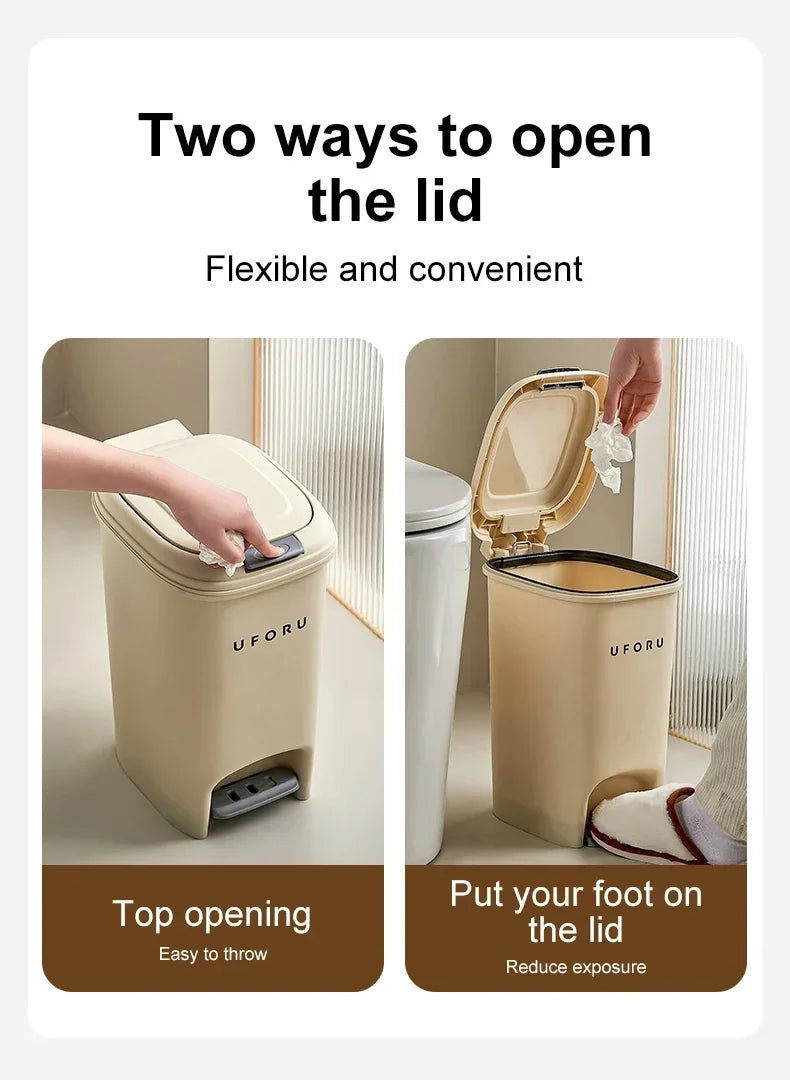 Neue Mülleimer mit großem Fassungsvermögen für Haushaltsküchen, handbetriebene oder fußbetriebene Deckel für Wohnzimmer und Badezimmer