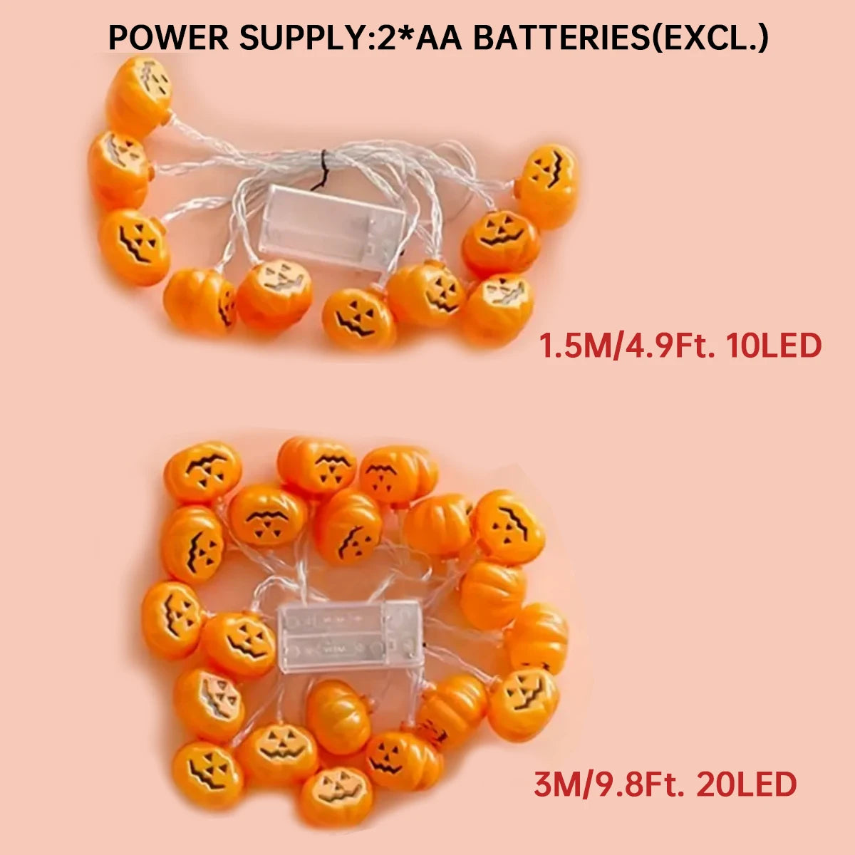Halloween 3D-Kürbis-Lichterkette – Warmweiße LED-Deko | 1,5m / 3m