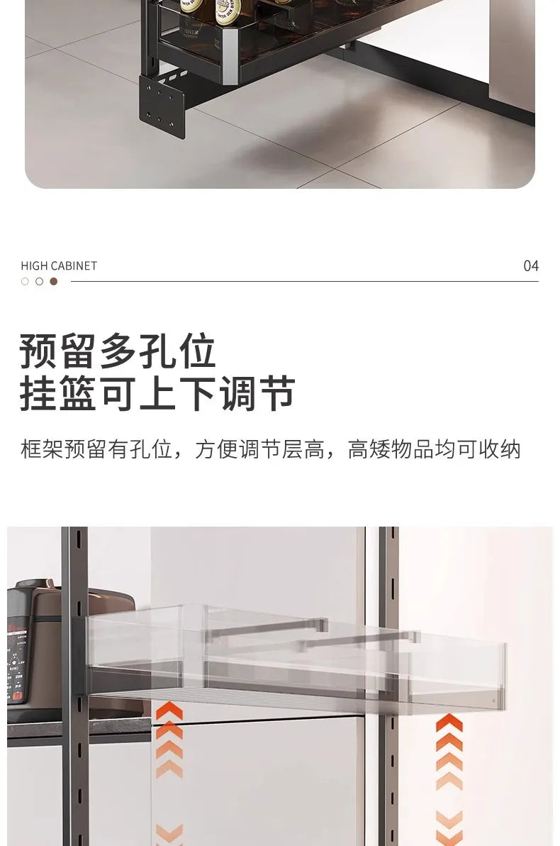 Seitlicher Zugkorb mit hohem Schrank, Kühlschrank-Fugenregal, extrem schmaler Snack-Schrank, Schublade, tiefe Küche, schmale Schränke