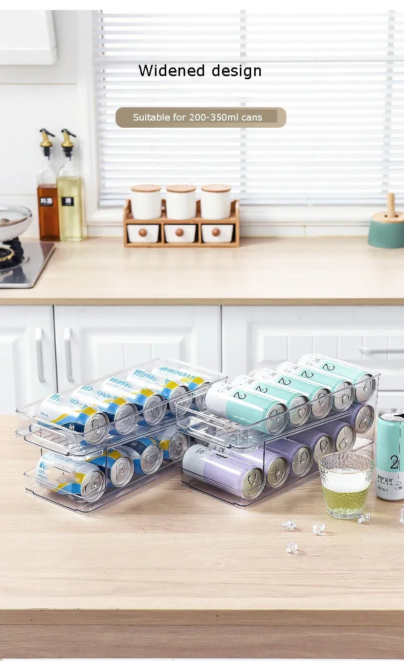 Stapelbarer Kühlschrank-Organizer, Behälter, Pop-Soda-Dosenspender, Getränkehalter für Kühlschrank, durchsichtiges Kunststoff-Aufbewahrungsregal für Lebensmittel in Dosen