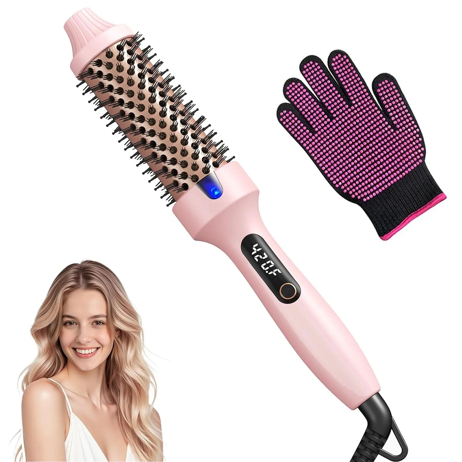 Thermobürste Blowout Boost, 1,5 Zoll beheizte Rundbürste für Blowout-Look, Dual-Voltage-Negativ-Ionen-Technologie 6-Temperaturmodus