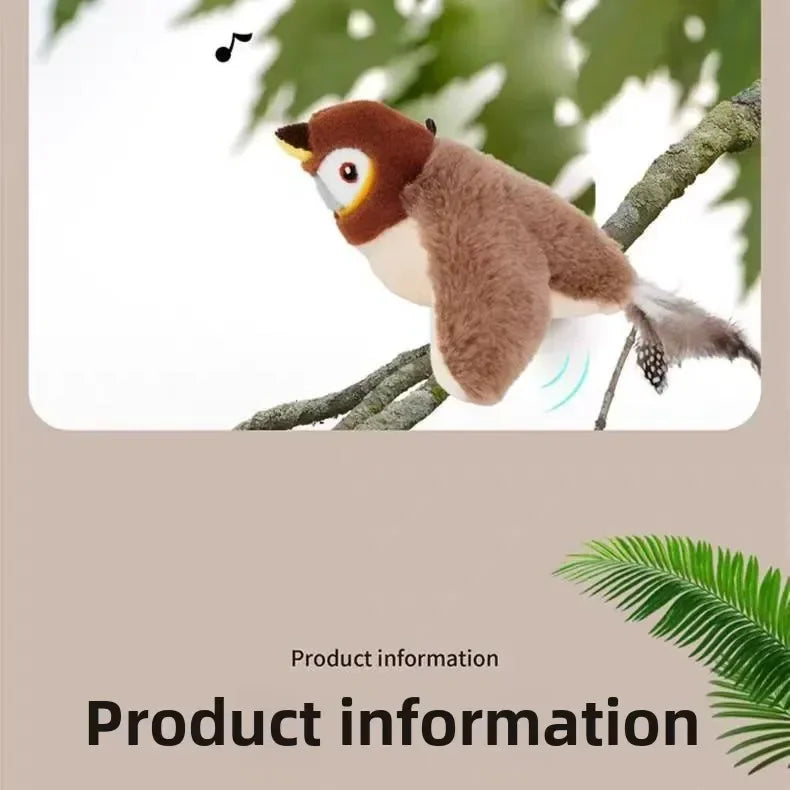 Interaktives Katzenspielzeug, wiederaufladbarer zwitschender Flattervogel mit Katzenminze für Hauskatzen, berührungsaktiviertes Plüschspielzeug für Katzen