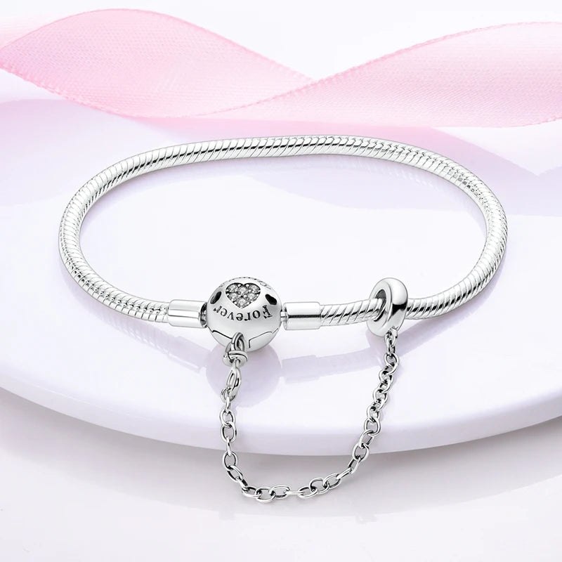 Original-Armband aus 925er-Sterlingsilber, 17–20 cm, Liebesherz, Pavé-Zirkonia-Armband für Frauen, DIY-Charm-Schmuck, Geschenke