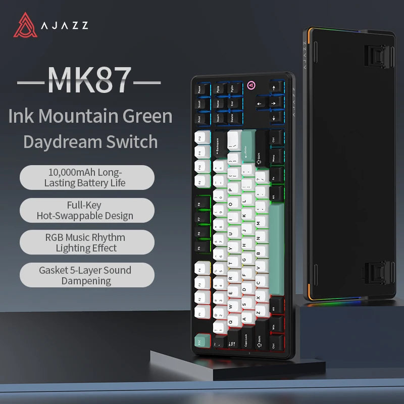 AJAZZ MK87 Drahtlose mechanische Tastatur 75 % Tri-Mode RGB PBT Tastenkappen Hot-Swap-Gaming-Tastaturdichtung 10000 mAh für Gamer PC/Mac