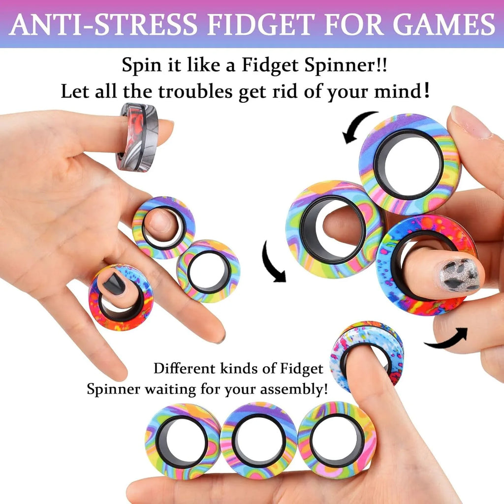 Magnetische Ringe Zappelspielzeug, ADHS Angst Magnetischer Fingerspinner Coolstes Magnet Stressabbau-Spielzeug für Kinder Erwachsene Teenager Geschenke