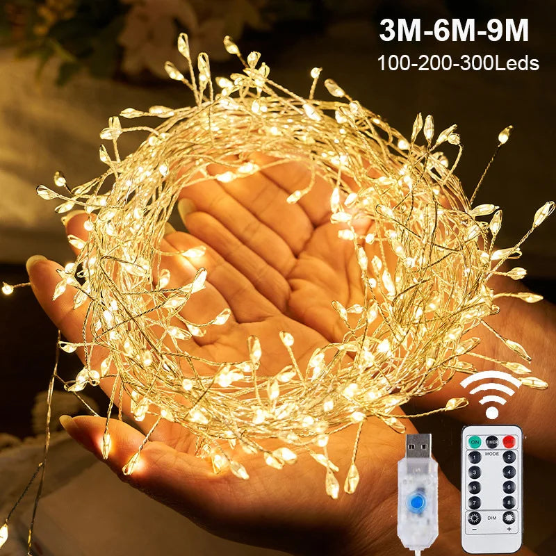 3/6/9M USB Power LED Feuerwerkskörper Lichterketten Fernbedienung Girlande Lichterkette für Hochzeit Party Garten Weihnachtsdekoration