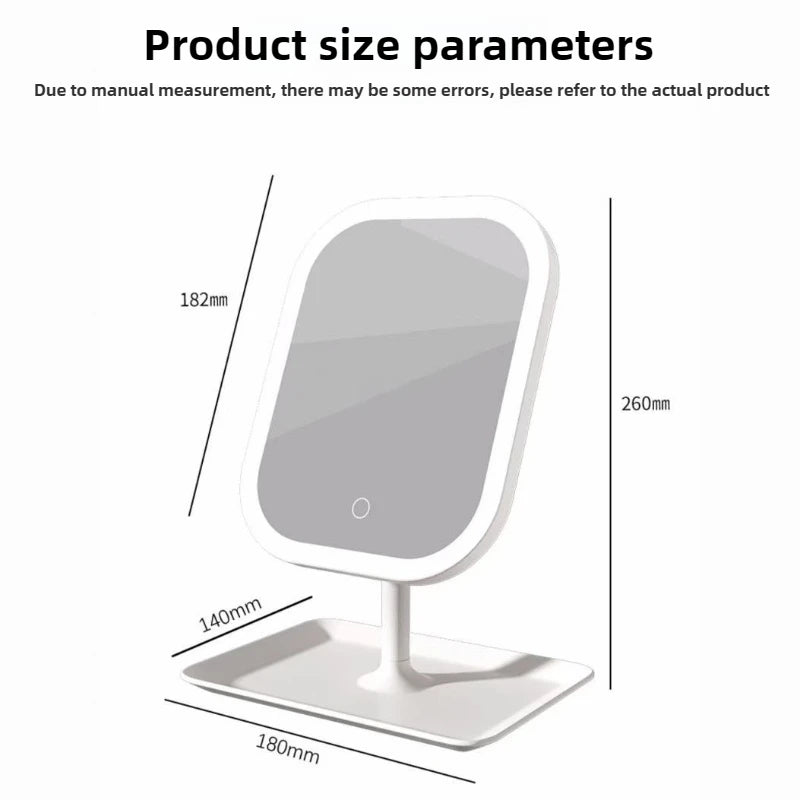 1 ~ 2 großer, quadratischer, drehbarer LED-Schminkspiegel – quadratischer Kosmetikspiegel mit verstellbarer Beleuchtung für Mädchenschlafsaal und den Heimgebrauch