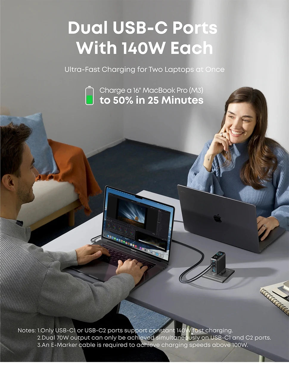 (EU Stock) Anker 140W USB-C Ladegerät, Laptop Ladegerät, 4-Port Multi-Geräte Schnellladeleistung, Fortschrittliches GaN Netzteil