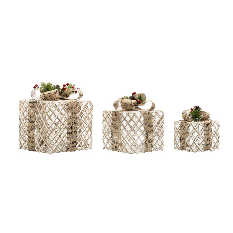 Weihnachten Glow Geschenk Box 3 teile/satz Frohe Weihnachten Eisen Ornament 30LED Licht Beflockung Geschenk Box Weihnachten Hause Baum Party decroation