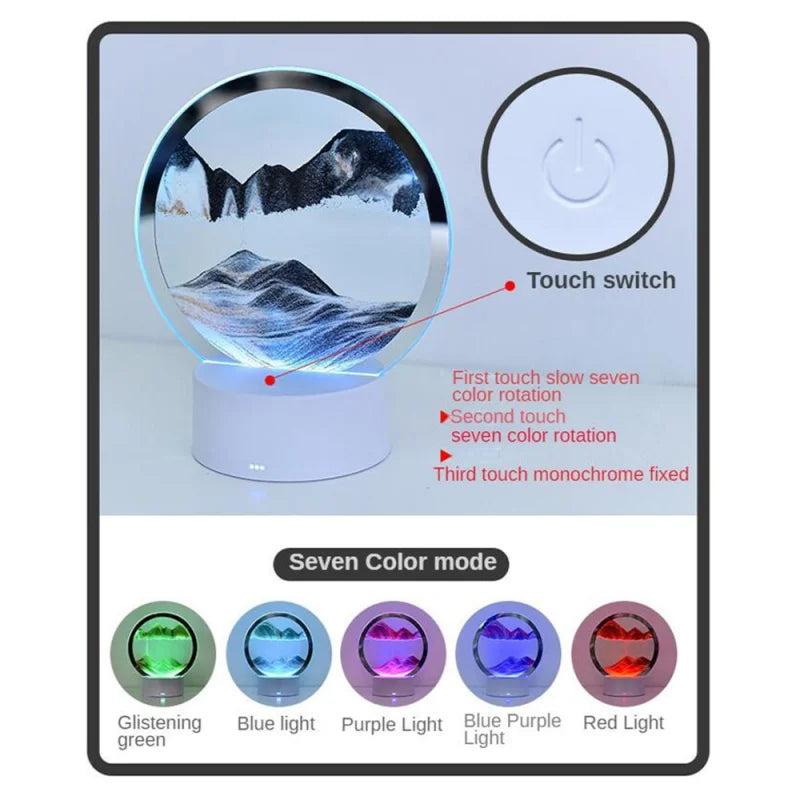 LED-RGB-Sandlandschaftslampe, 3D-Nachtlicht mit beweglichem Sandkunstrahmen und 16-Farben-Sanduhrlicht, 3D-Tiefsee-Display mit Fernbedienung