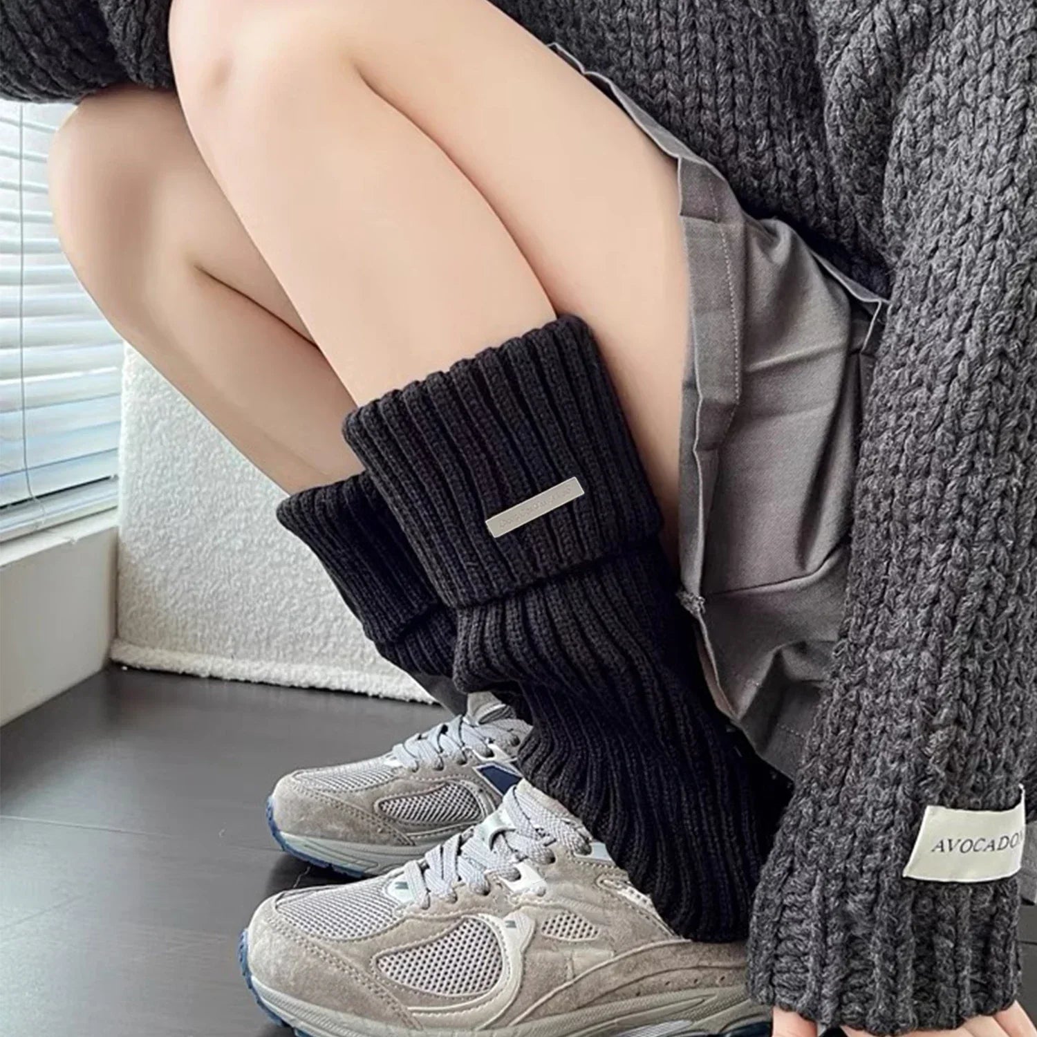 Neue gestrickte Lolita JK Beinwärmer, Damen lange Socken, Herbst, Winter, Wolle Fußabdeckung, Armwärmer, Y2K Crochet, Heap Socke, Stiefelmanschetten