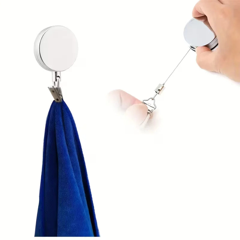 Automatischer, einziehbarer Handtuchhaken zur Wandmontage mit Edelstahlseil und starker Klemme