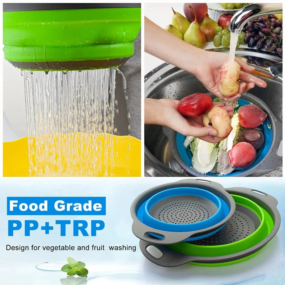 Silikon-Klapp-Abflusskorb, Obst- und Gemüse-Waschkorb, faltbares Sieb, Sieb, zusammenklappbares Abtropfkorb, Küchenaufbewahrungswerkzeug