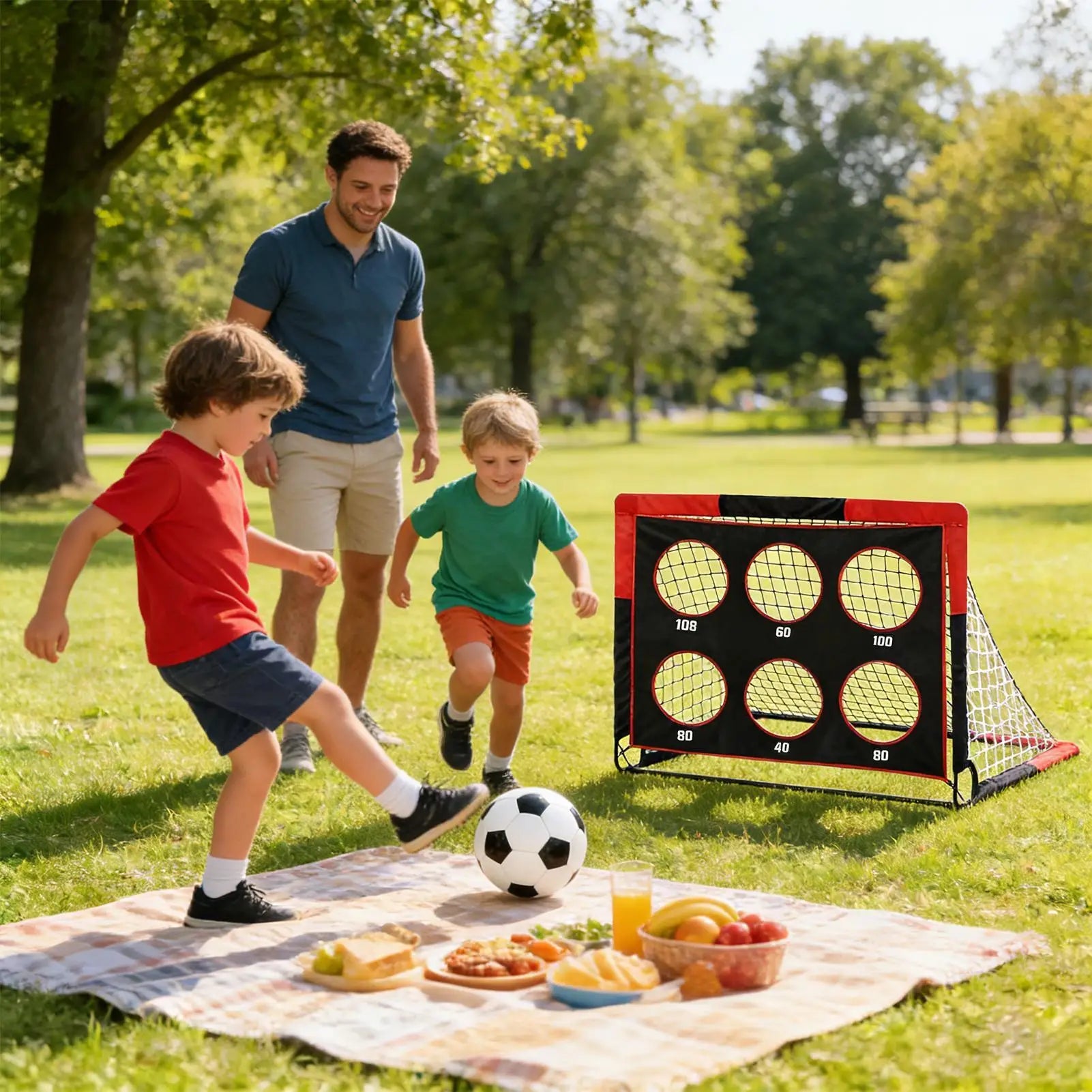 Pop-Up Fußballtor mit Zielscheibe – 122×91cm, faltbar, tragbar, Schwarz/Rot, für Kinder & Garten