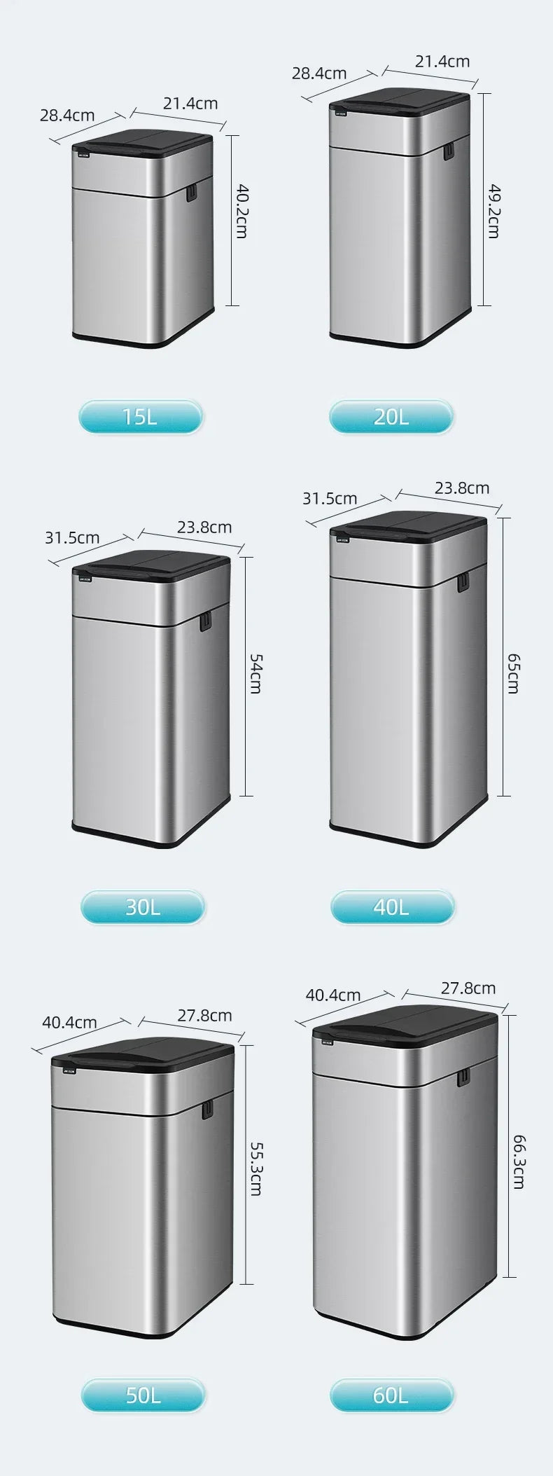 9/15/20/30/40/50/60 Mülltonne Große kapazität Edelstahl Smart Sensor Mülleimer Automatische Abfall Bins Küche Mülleimer