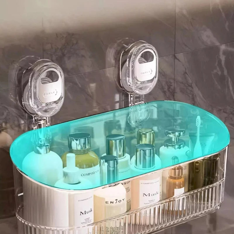 Badezimmer-Saugnapf-Aufbewahrungsbox ohne Bohren, großes Fassungsvermögen und stark tragendes, multifunktionales, wandmontiertes Regalregal mit Saugnapf