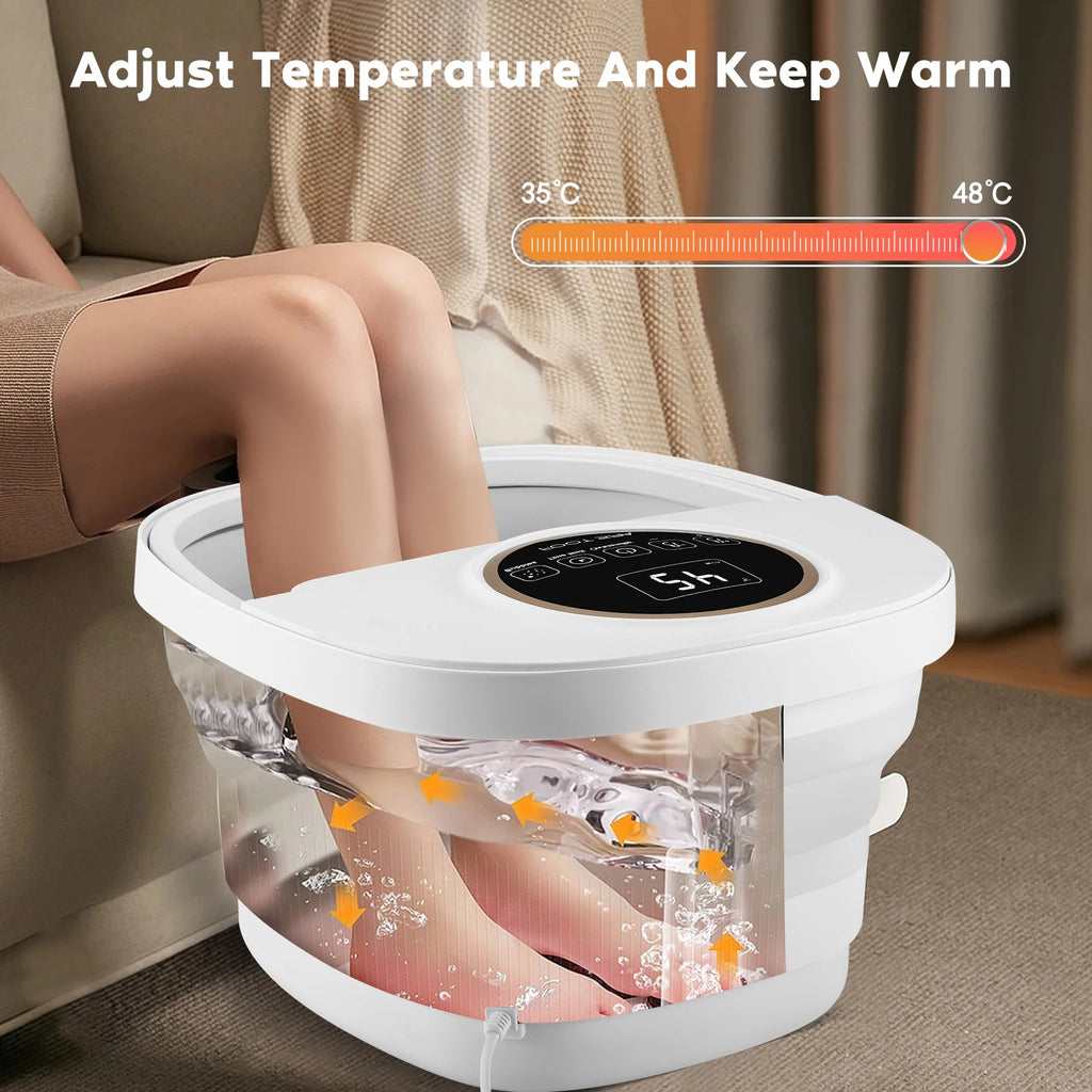Fußblasenbad mit Massage-Heizfunktion, faltbares Fußmassagegerät, Fußreflexzonenmassage, Timer, mit 16 Shiatsu-Rollen