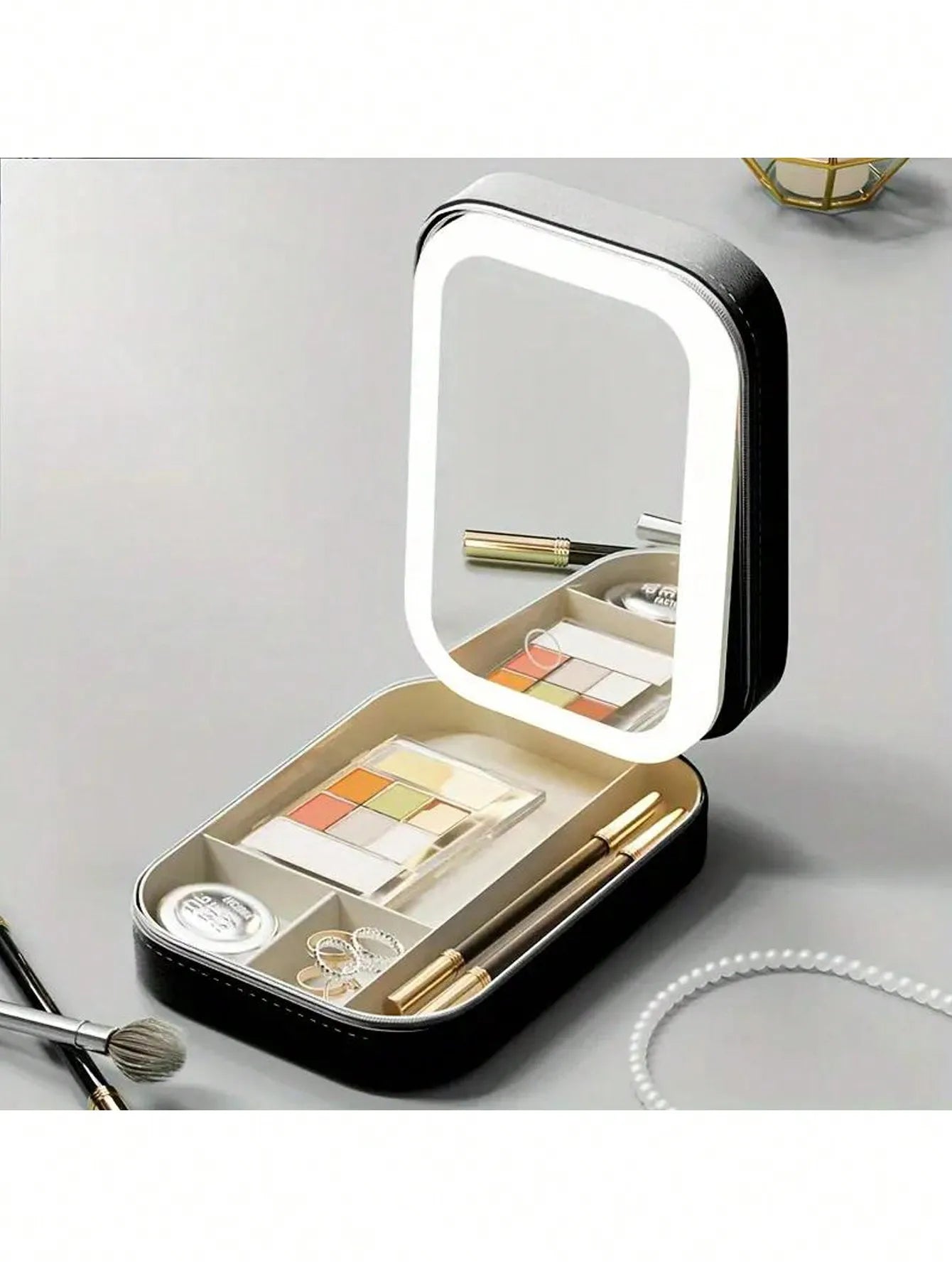 LED-beleuchtete Make-up-Tasche mit Spiegel – wiederaufladbarer Reise-Kosmetik-Organizer, verstellbare 3-Farben-Beleuchtung, Schmuckaufbewahrungskoffer