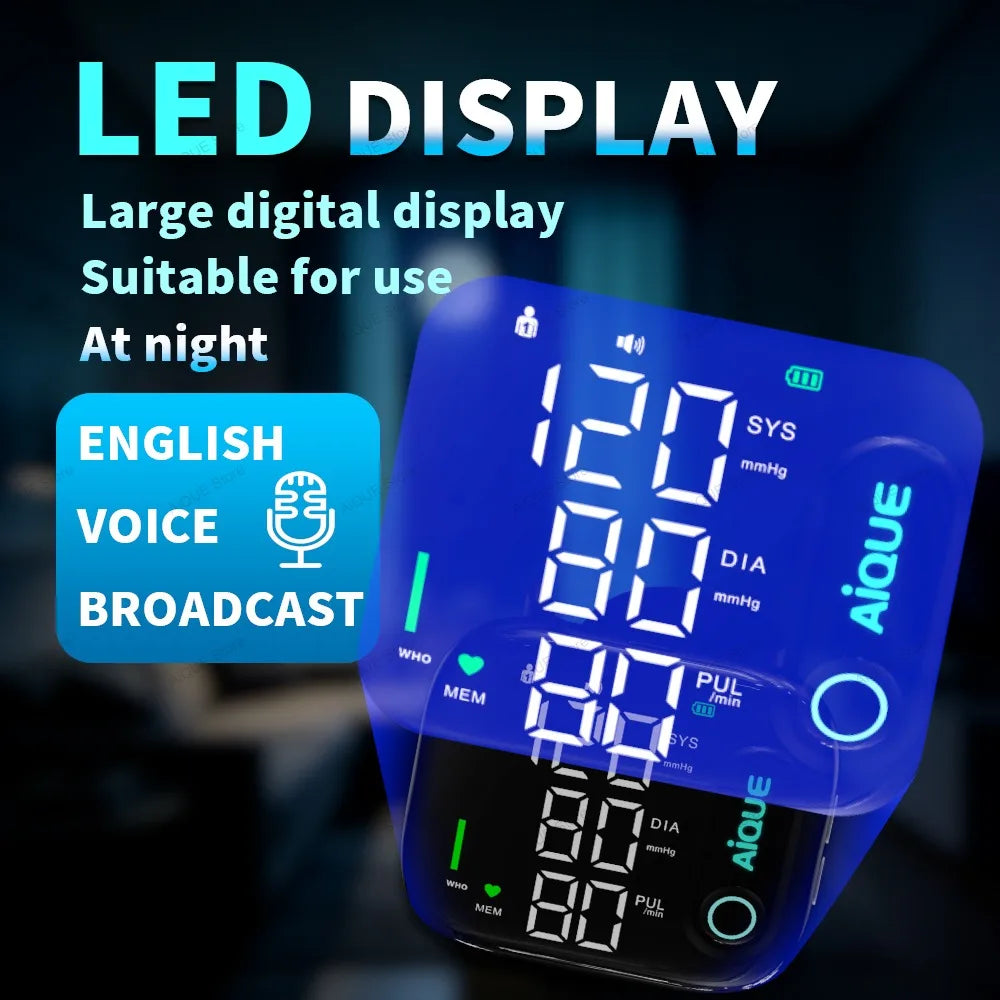 Handgelenk-Blutdruckmessgerät mit Sprachausgabe – LED-Display, wiederaufladbar, 2×99 Speicherplätze