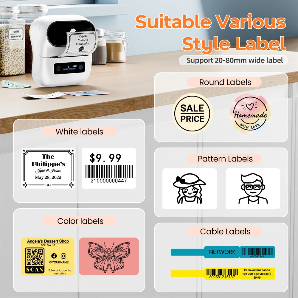 Imprimante d'étiquettes thermique Phomemo M220 75 mm pour codes-barres, adresses, courriers, dossiers, étiquettes pour téléphones et PC