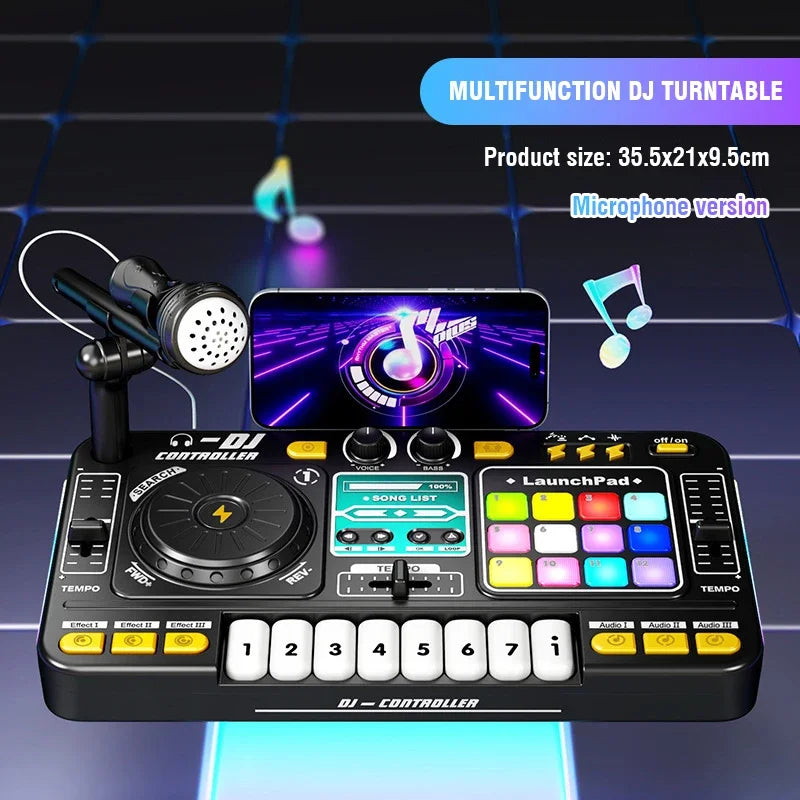 CONUSEA Kinder DJ-Mixer Controller – Bluetooth, Mikrofon, LED-Beleuchtung, Lernspielzeug | CE-Zertifiziert
