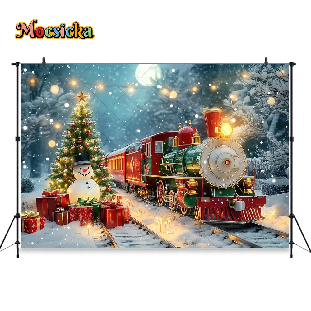 Weihnachten bunte Zug Hintergrund Fotografie Silvester Schneemann Weihnachtsbaum Geschenk Hintergrund Stand Kinder Winter Geburtstag Foto
