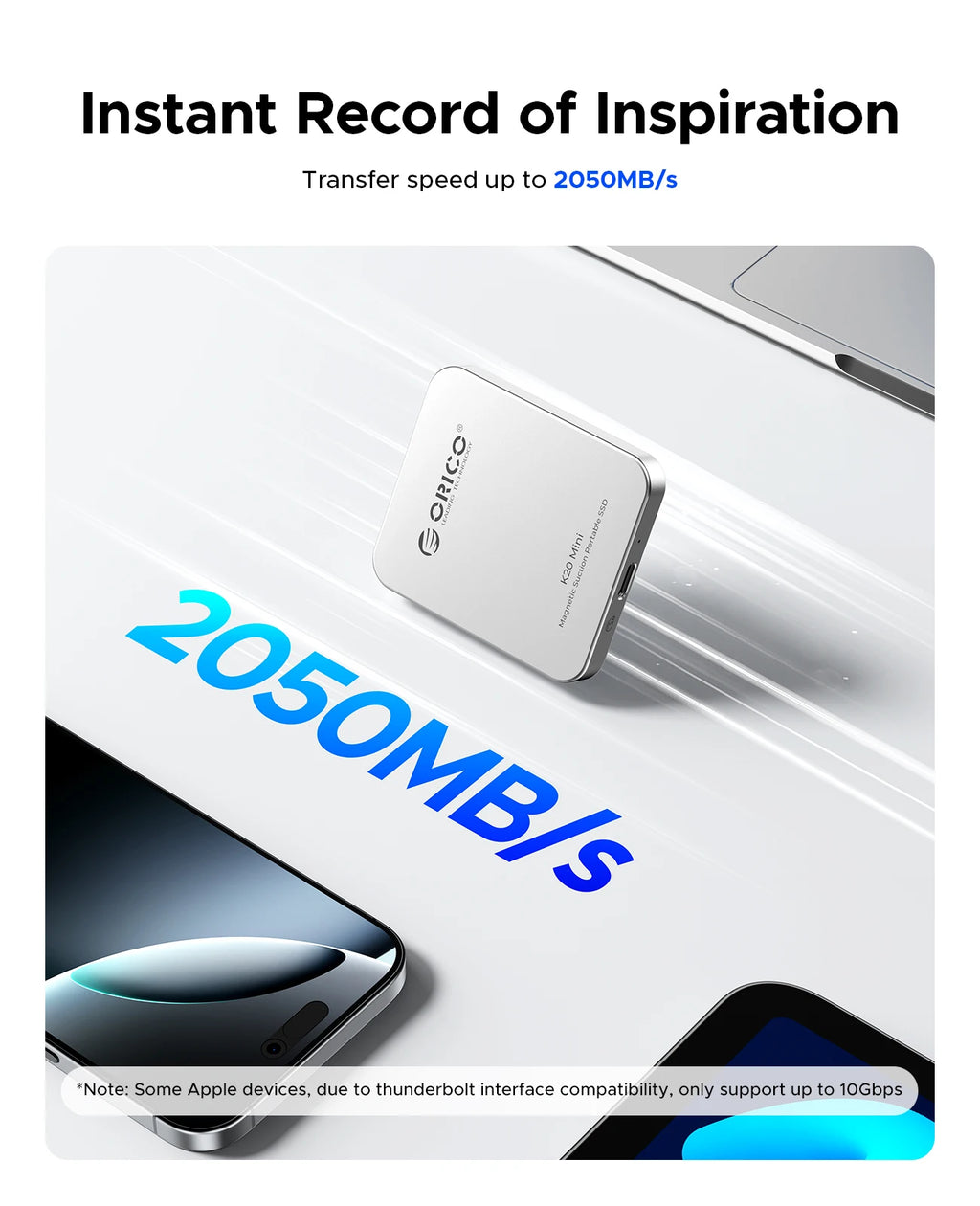 ORICO Magnetische externe SSD für iPhone 17 16 15 14 13 Pro/Max 2000 MB/s 4K 120Kz ProRes HDR Record USB 3.2 Gen 2x2 tragbare SSD