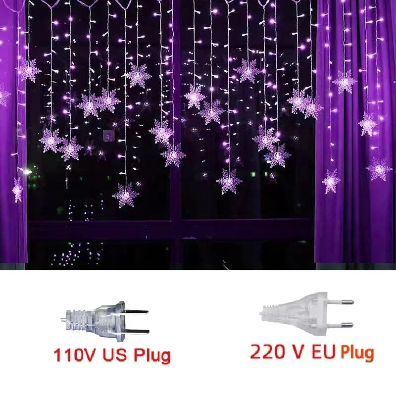 3,2 m lange Weihnachts-Schneeflocken-Vorhang-Lichter – blinkende LED-Lichterkette, wasserdicht für Urlaub, Party, Hochzeit, Weihnachtsbaum-Dekoration