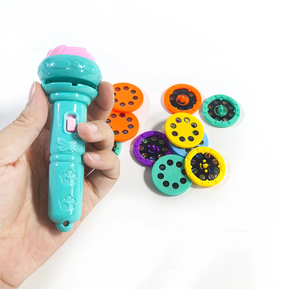 10-Karten-Cartoon-Projektions-Taschenlampe, 80 Muster, kreative Kinder-Taschenlampe, Spielzeugprojektor, Babyspielzeug, Gute-Nacht-Geschichten-Buch-Spielzeug