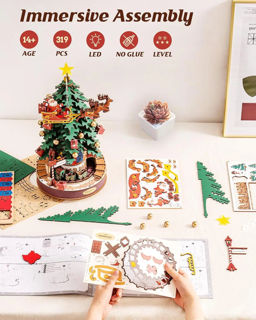 Robotime 3D-Holzpuzzles, Spieluhr, Weihnachtsmelodiebaum, Holzmodellbausätze für Erwachsene zum Bauen, beste Geschenke für Erwachsene und Kinder