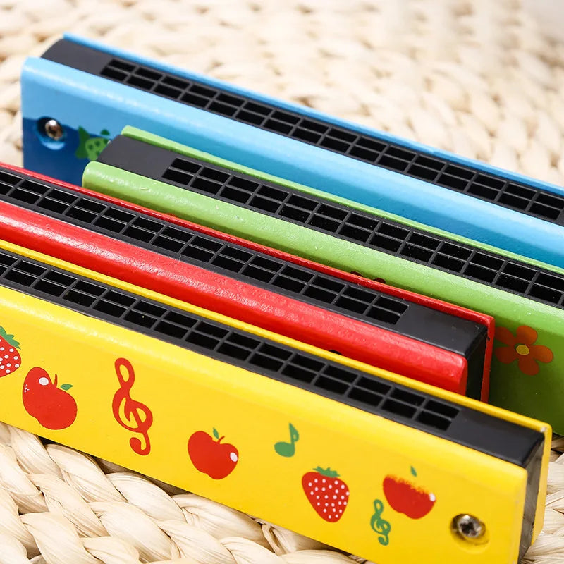 Kinder Holz bemalte Mundharmonika Montessori Puzzle Spielzeug Cartoon Muster Kinder Musikinstrument Aufklärung Musik Spielzeug