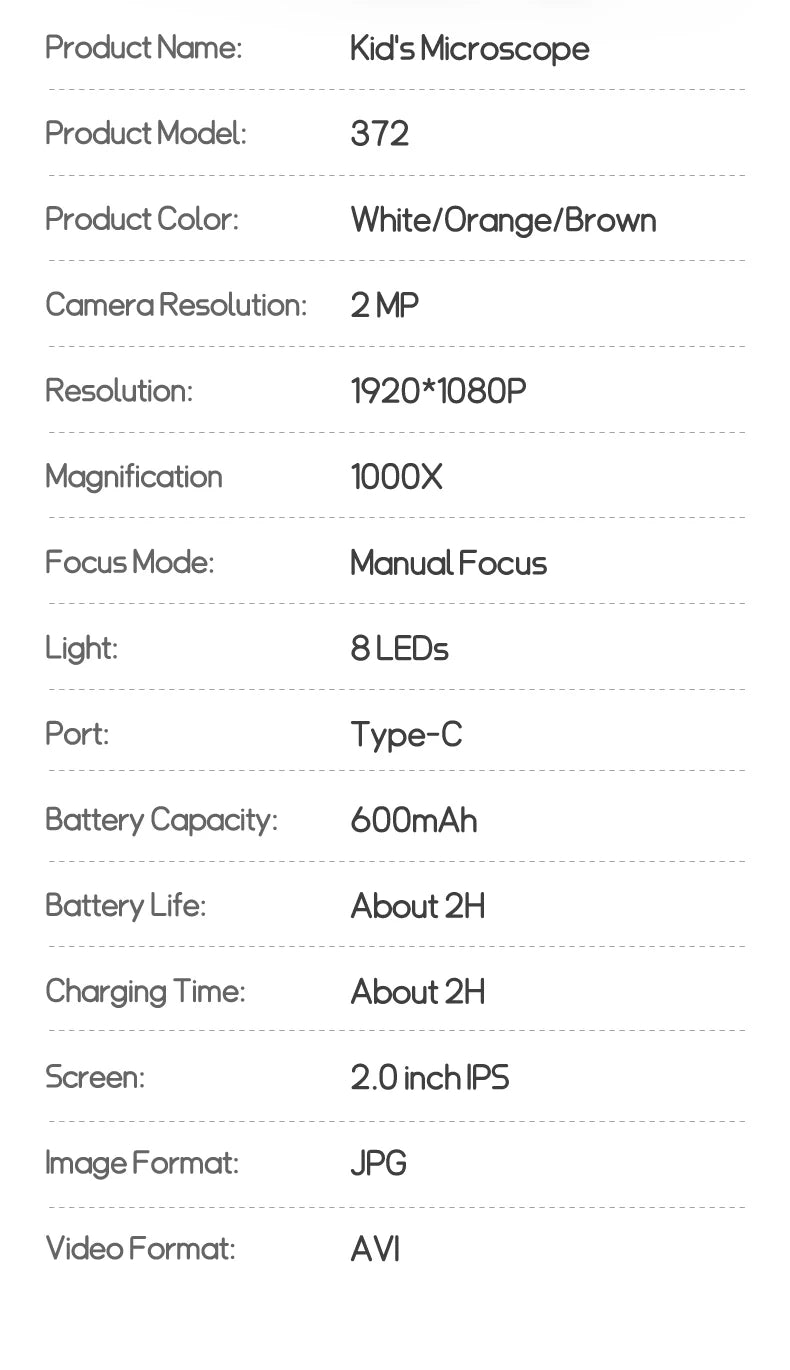Kindermikroskop, 1000-fache Vergrößerungsmikroskop, 200 Megapixel, mit LED-Foto- und Videofunktion, Lernspielzeug, Wissenschaft für Kinder