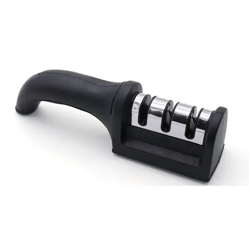 Messerschärfer mit 3 Segmenten, Messerschärfer für Küchenmesser, dreizweckiger Schleifstein aus Edelstahl für Küchenutensilien