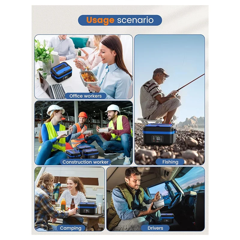 EMECE-Kabellose elektrische Lunchbox, wiederaufladbarer, selbsterhitzender Speisenwärmer mit 16000-mAh-Akku