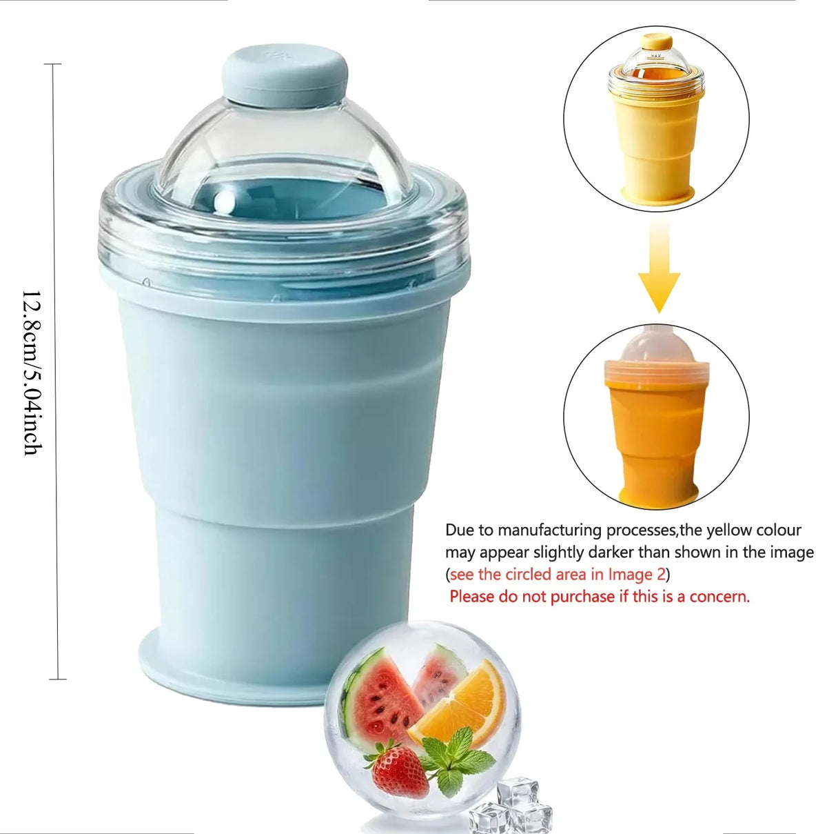 2-in-1 Faltbarer Silikon-Eiskugelbecher mit Strohhalm - Auslaufsicher, Lebensmittelecht, FCM | Kaffee, Saft & Smoothies | 1 & 5 Stueck