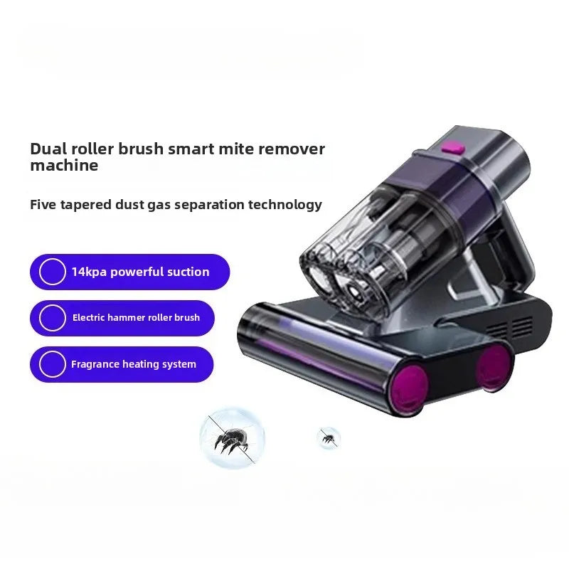 Aspirateur à main 85 000 Pa avec lumière UVC, sans fil, anti-acariens, rechargeable par USB, intelligent, pour le nettoyage du lit