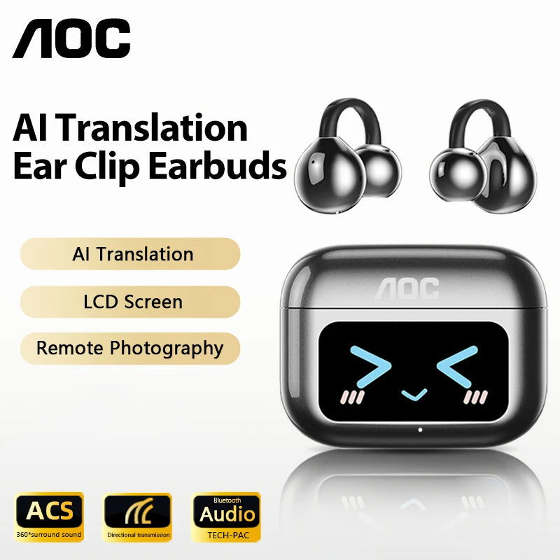 AI-Übersetzungskopfhörer AOC Ohrclip-Ohrhörer OWS Bluetooth Smart LCD-Bildschirm-Touch-Kopfhörer Gaming Wireless Sport Headset 3521