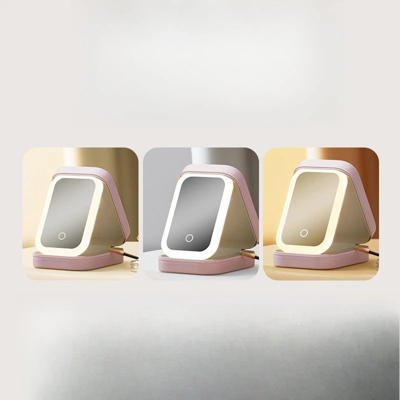 Tragbare Handgepäckbox für den Schreibtisch, Organisation von Hautpflegeprodukten, Lichtspiegel, integrierter Make-up-Organizer, Kosmetikaufbewahrung, Badezimmer