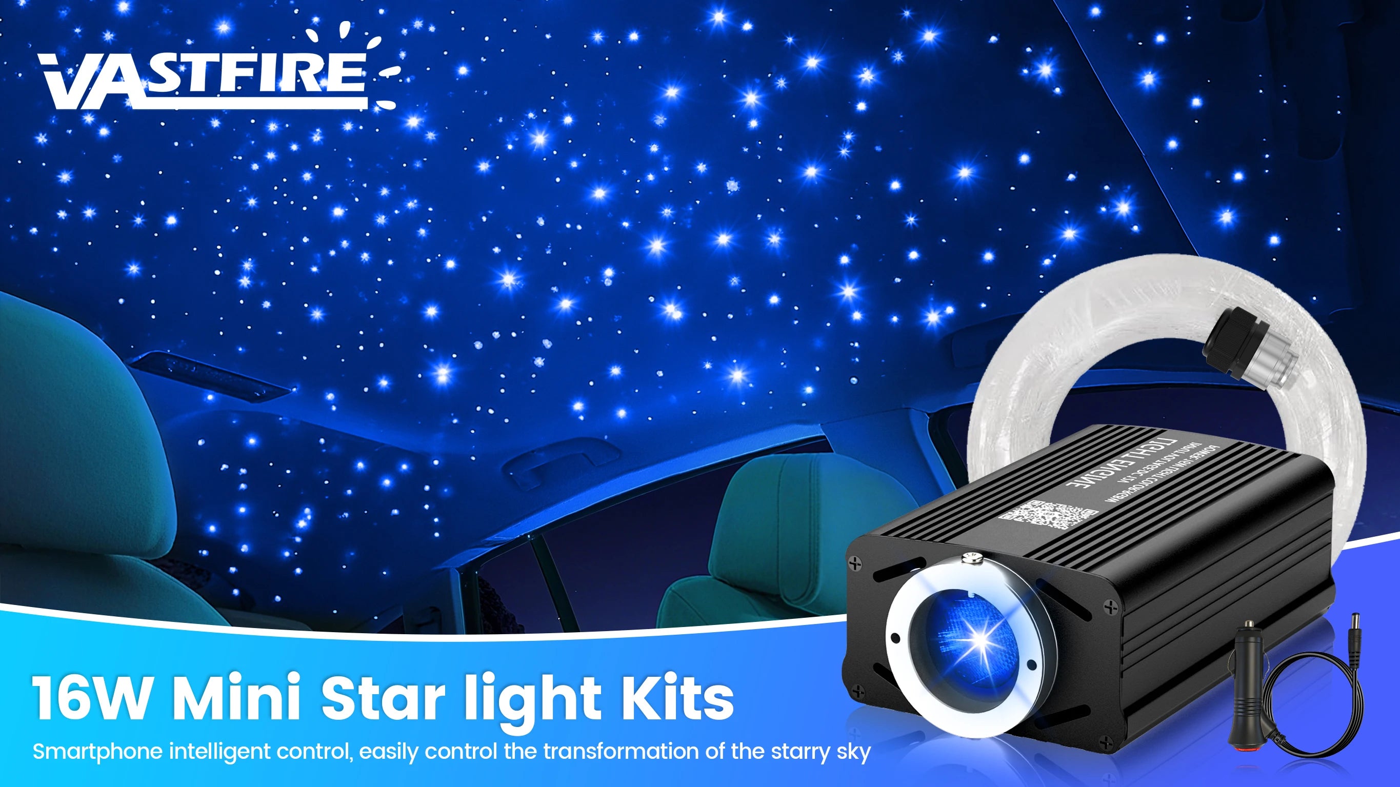 VASTFIRE Starlight Auto-Ambientebeleuchtung – Glasfaser-Fußmatten, RGB-Lichtleiste & Faserlampen | App & Fernbedienung | CE & RoHS