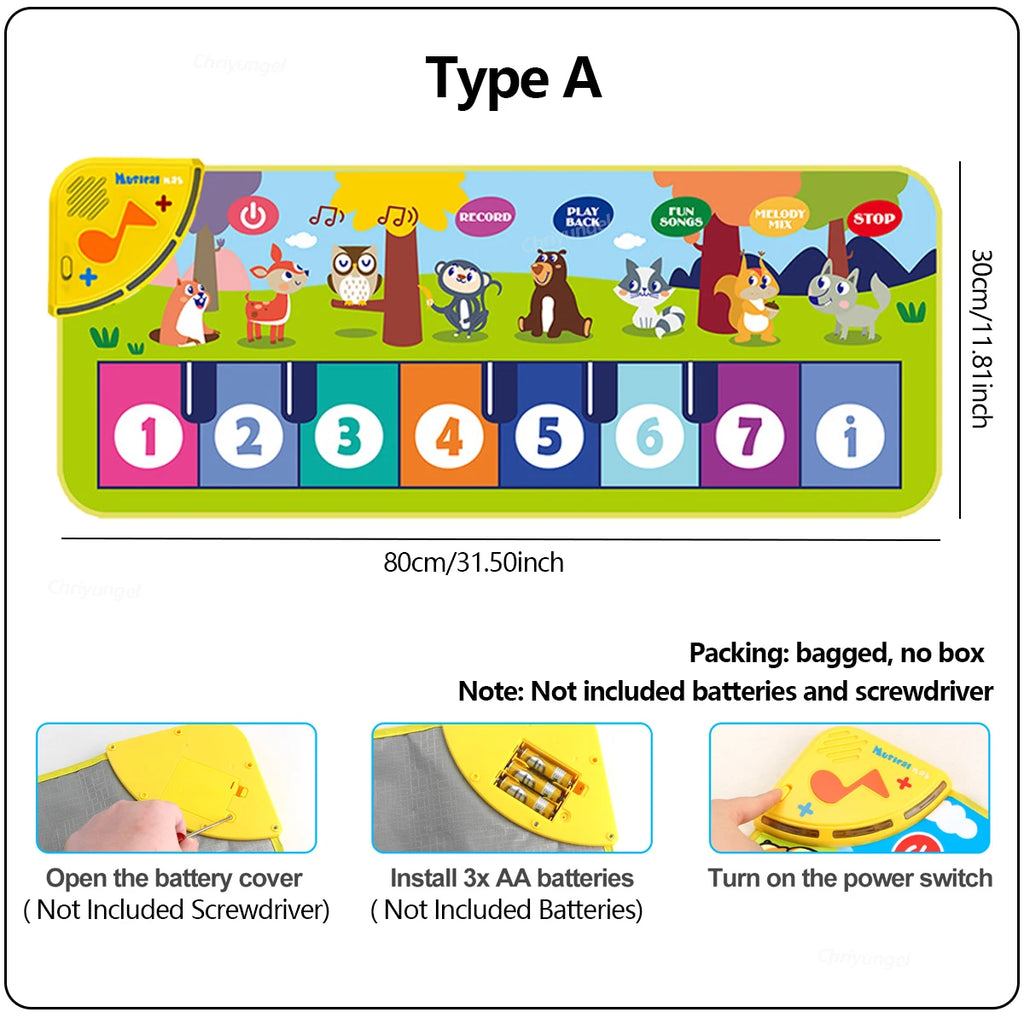 Klaviermatte für Kinder, Kinder, Kleinkinder, Bodentastatur, Tanzmatte, Baby, Fitness, Spielen, Tiermusik, Decke, Instrument, Spielzeug, Mädchen, Jungen, Geschenk