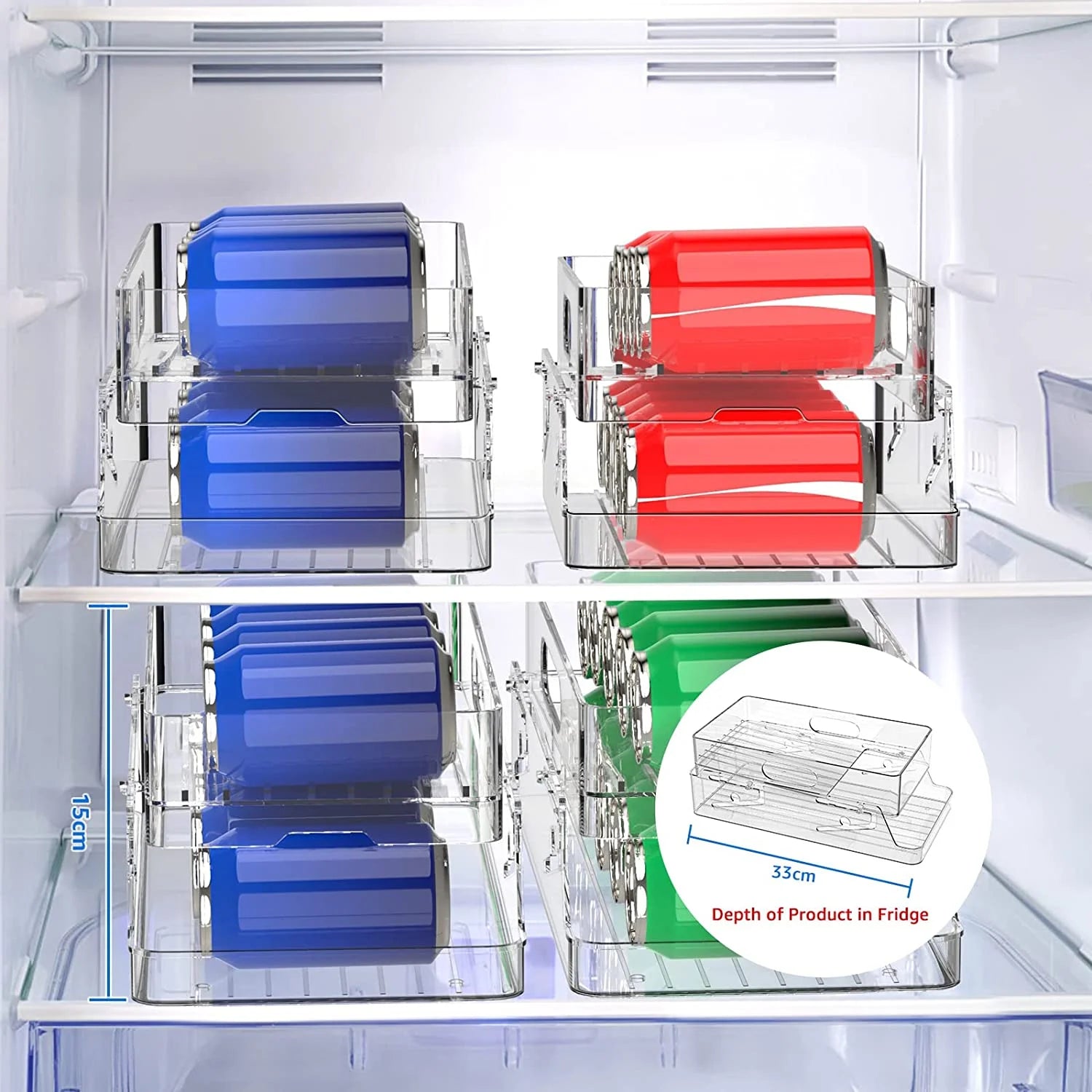 Dosenhalter für Kühlschrank – 2-stöckig, stapelbar, automatisch rollend, transparent