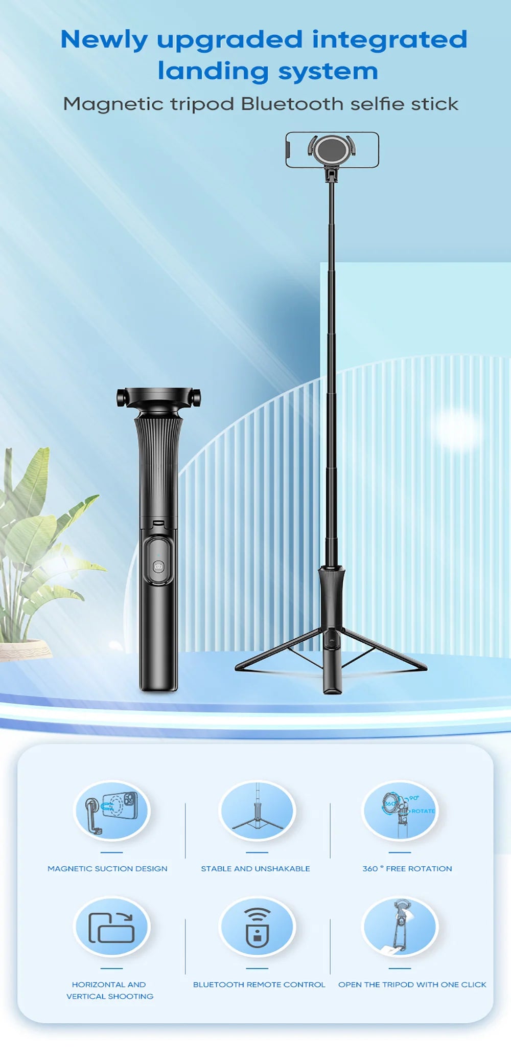 VRIG Magnetisches Selfie Stick Stativ – 1,5m, MagSafe, Bluetooth-Fernbedienung | iPhone & Android