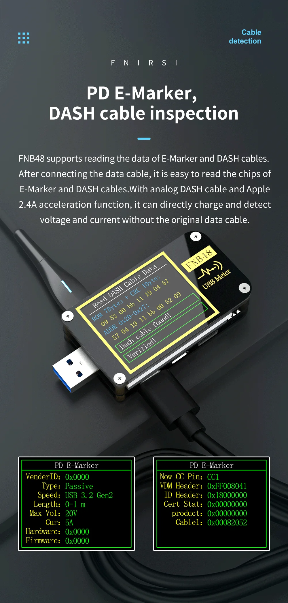FNB58 USB-Tester, Voltmeter, Amperemeter, Typ C, Schnellladungserkennung, Auslöser, Kapazitätsmessung, Welligkeitsmessung